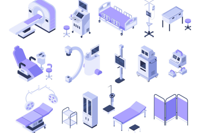 Illustrasjon av diverse sykehusverktøy